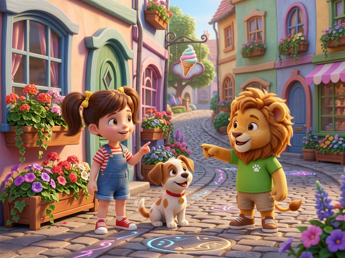 Maya preguntando indicaciones a Leo y Toby en la calle