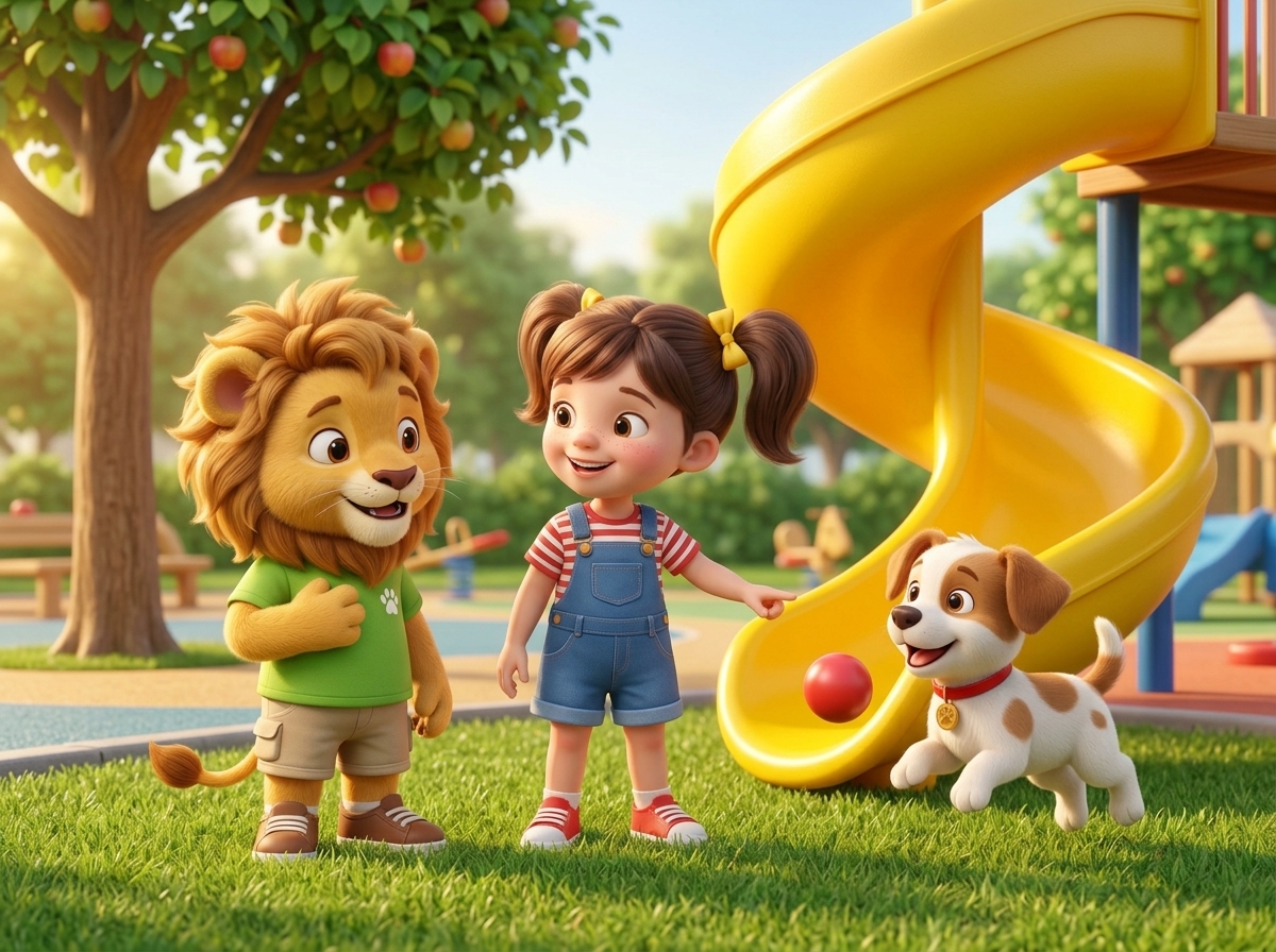 Maya y Leo conversando en el parque junto al tobogán