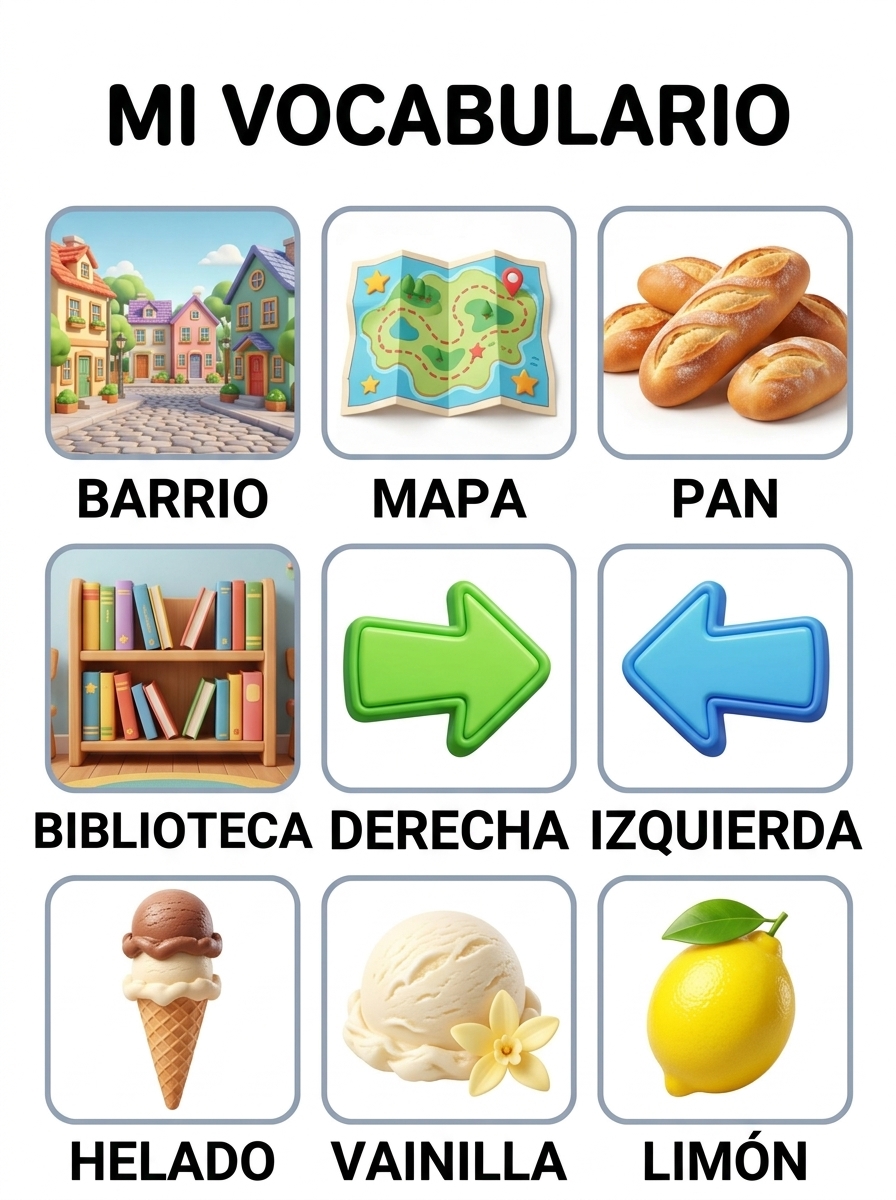 Lámina oficial de vocabulario de la canción